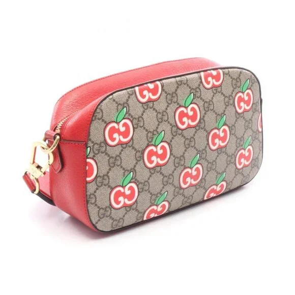 Gucci Shoulder Bag GG Supreme Beige Red Apple Print Canvas Beige Red Multicolor - Picture 2 of 6